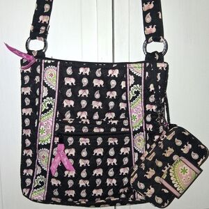 Vera Bradley Black and Pink Elephant Crossbody Bag